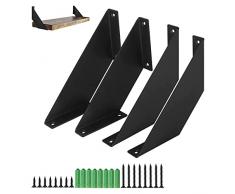 HUTVD Reggimensola Ferro 20 cm, 4 Pezzi Staffe per Mensole Pesanti Industriali Staffe Supporto Mensola Invisibile Galleggiante Supporto Angolare per Mensole in Legno Galleggianti