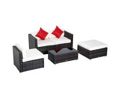 Outsunny Set Mobili Rattan 5 Pezzi Divanetto Poltrona Pouf Tavolino con Cuscini da Giardino Rattan PE, Poliestere, Ferro 75 x 75 x 64 cm Marrone