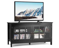 GIANTEX Mobile TV in Metallo con 2 Scomparti e Ante, Mobile Porta TV Soggiorno Industriale di Alta Qualità con Ampio Spazio, 114,5x49x61 cm, 2 Colori (nero)