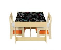WOLTU SG002 Set Mobili con Lavagna Contenitore Tavolo e Sedie per Bambini Gioco Soggiorno Tavolino con 2 Sgabelli in Legno