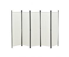 [en.casa] Paravento/Separè per Interni/Balcone, 171 x 250 cm (AxL) Divisorio a 5 Pannelli per Camera da Letto/Studio Medico - Struttura Pieghevole - Bianco