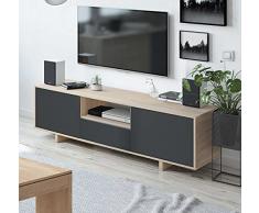 Dmora Mobile Porta TV con 3 Ante e vano Aperto, Credenza, Madia di Design, Buffet Moderno da Soggiorno, cm 150x41h46, Colore Rovere