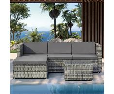 Moimhear Set di mobili da Giardino polyrattan Divano per Esterno angolare Rattan terazzo Balcone (grigio)