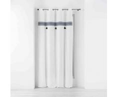 Morbidezza di interni, tenda con occhielli 140 x 240 cm, in cotone tinta unita con top ricamato e pompon amaya blu