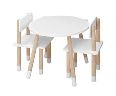 EUGAD Set Tavolo e Sedie per Bambini, Tavolino Rotondo per Cameretta con 2 Sedie, Set Tavolo Bambini in Legno Biano, Scrivania per Bambini 4 anni, 0009ETZY