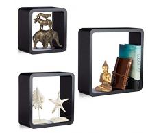 BAKAJI Set 3 Mensole da Parete Moderne Design Quadrato Smussato Mensola Scaffale Cubo 2 Ripiani in Legno MDF Varie Dimensioni (Nero)