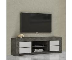 Dmora Mobile da Soggiorno Porta TV Moderno, Credenza Bassa a 2 Ante, Made in Italy, cm 170x42xh52, Colore Bianco e Ossido