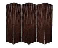 Paravento divisorio/separé nero pieghevole in rafia e vimini, Faggio, 5 Panel