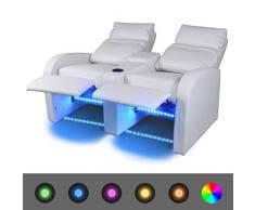 Festnight- Moderno Divano/Poltrona da Cinema Reclinabile a 2 posti con LED Pelle Artificiale Bianca