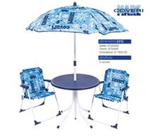 Bakaji Set Tavolo Con Ombrellone e 2 Sedie Pieghevoli Per Bambini In Acciaio e Tessuto Oxford Esterno Giardino (Blu)