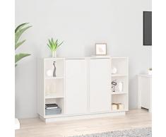 Homgoday Credenza Bianca 120x35x80 cm in Legno Massello di Pino, Armadietti Salvaspazio Mobiletto, Mobile Cucina Mobile Soggiorno Mobiletto Cucina Credenza Cucina Mobili Soggiorno Credenza