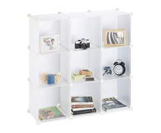 Relaxdays 10021956_49 Scaffale Componibile 9 Scomparti, Divisorio, Plastica, Aperto, Fai da Te, 95 x 95 x 32 cm, Bianco