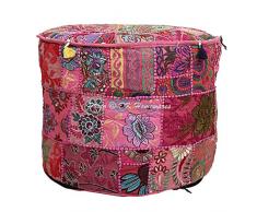 DK Homewares Ottomane Pouf Indiano Rotondo Rivestimento Patchwork Rosa Ricamato in Cotone poggiapiedi Pouf Decorativo poggiapiedi Pouf | (22x22x14 Pollici / 55 cm) | Solo Copertura