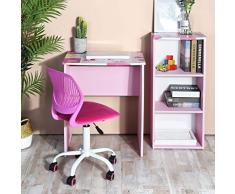 Aingoo Scrivania per Bambini Tavolo da Disegno Artigianale in Legno con scaffale di stoccaggio a 3 Livelli Rosa
