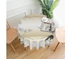 Tovaglia rotonda Zen con albero di bambù e fiori di ciliegio, tovaglia rotonda in poliestere lavabile da 150 cm, perfetta per tavoli da buffet, feste, cene di vacanza...