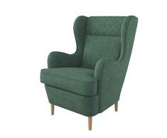 Furninero - Poltrona a orecchioni, wingback, poggiatesta Fantasia, Gambe arrotondate in Rovere, Softi Green Tessuto (Idrofobiche), Verde