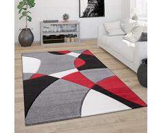 Tappeto Salotto Pelo Corto Moderno Look 3D Contorni Rifilati Motivo Astratto, Dimensione:160x230 cm, Colore:Rosso