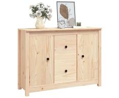 Festnight Credenza Soggiorno, Credenza Cucina Salvaspazio, Mobiletto Multiuso, in Legno Massello di Pino 100x35x74 cm