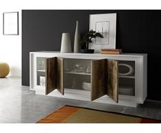 Arredocasagmb.it Mobile Contenitore 4 Ante Moderno Bianco Opaco Soggiorno Ante Effetto Legno Pero Antico Madia Buffet con sportelli Design Shy 08