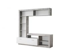 Mar.c.a. Design - Parete Attrezzata Soggiorno Camille Rovere, Mobile Porta TV, Porte Frontali in Laminato Bianco Lucido, Mensole in Vetro e Dettagli Argento, Adatto a Salotto e Ingresso - 266x41x186h