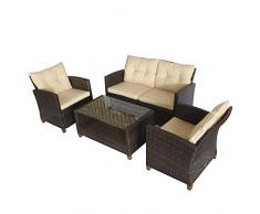 Outsunny Set Mobili da Giardino 4 Pezzi in Rattan PE e Tavolino, Divano e Poltrone Imbottiti Marrone e Beige 124x68x76cm