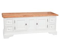 Biscottini Mobile porta tv Country in legno massello di tiglio struttura bianca anticata piano finitura naturale 150x51x56 cm