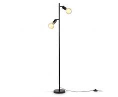 B.K.Licht Lampada da terra con 2 punti luce, piantana con portalampada orientabili, adatta per 2 lampadine E27 non incluse, Lampada a stelo per soggiorno, Interruttore a pedale, Metallo nero