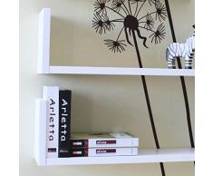SET 3 MENSOLE Libreria DESIGN a Parete Legno BIANCO Liscio BOOKSHELF 3BI MDF