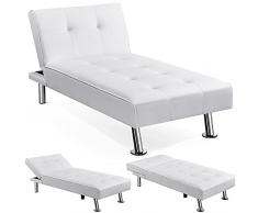 Yaheetech Divano Letto Reclinabile Chaise Lounge con Seduta Imbottita in Ecopelle Convertibile Poltrona Regolabile in Letto 105° - 180° da Soggiorno Stanza Ospiti Bianco
