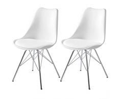eSituro Sgabelli per Cucina Moderni Sedie Sala da Pranzo Poltrona Sgabello con Schienale Plastica Ecopelle Gambe in Acciaio Cromato Bianco SDC0050 2 Pezzi