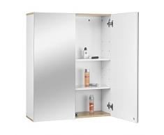 eSituro Armadietto da Bagno a 2 Ante Mobiletto Pensile con Specchiera Salvaspazio Mobile a Muro con Ripiani Regolabili, Bianco e Rovere 60x20x75cm (LxPxA)