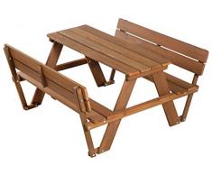 roba Panca con Schienale + Tavolo per Bambini Picnic per 4 - Resistente alle Intemperie - per Esterno e Giardino - per Campeggio - Regalo di Compleanno, Natale, Pasqua - Legno Massello - Marrone