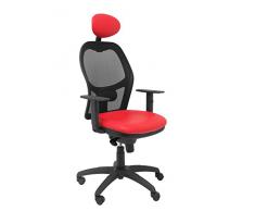 Piqueras Y Crespo (PIQU7) Sedia a Sdraio a Rete Nera, Seduta in Similpelle Rossa con testiera Fissa da Ufficio, Taglia Unica