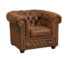MASSIVMOEBEL24.DE Oxford Poltrona Chesterfield - Stoffa/Marrone - Stile Coloniale 94x86x72