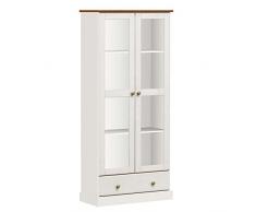 BRIGROS La voglia di fare WeHome - Mobile Vetrina Alto 2 Ante E 1 Cassetto 85x193 Cm In Legno Massello Bianco/noce, Credenza Soggiorno, Credenza Cucina, Mobile Ingresso, Mobile Cucina
