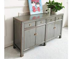 OPIUM OUTLET - Comò cinese, credenza, stile coloniale vintage, grigio, stile shabby chic (grigio chiaro)