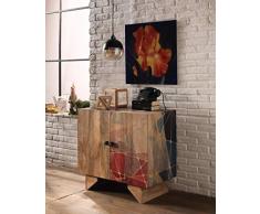 arredocasagmb AKHI Mobile Madia Buffet Credenza Contenitore in Stile Legno Massello Mango Artigianale 2 Ante Etnico Eclettico Design Colorato Fantasia