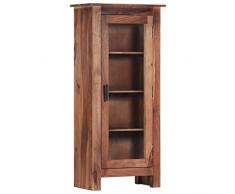 vidaXL Massello Sheesham Credenza Alta Rustica con Vetrina Anta e Ripiani Decorativa Robusta Stabile Armadietto Madia Marrone Chiaro 60x30x180 cm