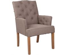 CLP Poltroncina Da Pranzo Sugar Design Chesterfield In Tessuto E Legno I Sedia Pranzo Imbottita Con Braccioli, Colore:tortora, Colore del telaio:antico chiaro