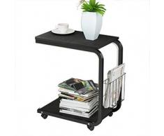 DlandHome tavolino da Salotto Tavolino a Forma di U Multiuso per Letto o Divano a Rotelle con Cesto, Tavolino per Laptop per la Lettura/Colazione，Nero