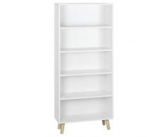 WOLTU Libreria a 5 Ripiani, Scaffale Libreria da Terra Salvaspazio, Mobile Porta Libri in Legno Bianco Moderno, per Soggiorno, Camera da Letto, Studio, Ufficio, 60x24x144cm