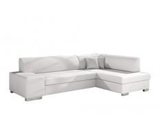 E- MEUBLES Divano ad angolo in letto Convertibile con Baule 4/5 Posti - in similpelle - Soggiorno & soggiorno - FRANKO (Bianco (Soft 17), Destra)