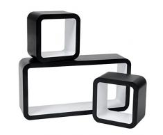 WOLTU RG9248ws Mensole da Muro Mensola a Cubo Quadrato Scaffale a Parete Libreria CD/Dvd Decorazione per Cameretta Ufficio MDF 3 Pezzi Diametri Diversi Bianco-Nero