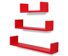 vidaXL 3X Mensole a Parete a Cubo Ripiani per Libri/Dvd Arredi Casa Espositori Libreria a Pavimento Montaggio Invisibile Rosso in MDF