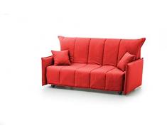 Talamo Italia Divano Letto Paola a 3 posti, Sofà Soggiorno, Apertura a Carrello, Made in Italy, in Tessuto Imbottito, con braccioli, Cm: 190x90h85, Colore Rosso