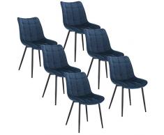WOLTU BH142bl-6 Sedie Sala da Pranzo Design retrò Sgabello Imbottito con Rivestimento in Velluto Blu 6 Pezzi