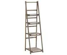 CLP Scaletta Decorativa Lillian in Legno I Scaffale A Scala Shabby Chic 4X Mensole E Stecca per Appendere Vasetti, Colore:Marrone Chiaro