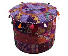 Indiano Rotondo Patchwork Ricamato Pouf ottomano Bohemien Indiano Decorativo Patchwork ottomano Pouf, Handmade Ottomen Dimensioni 35,6 x 55,9 x 55,9 cm