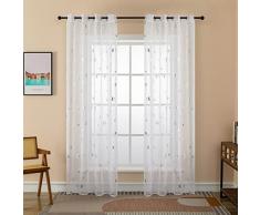 GIRASOLE HOME® Coppia Tende Voile Filtranti Fantasia Stelle Argentate Tenda Bianca per Interni con Occhielli 2 Pannelli (Stelle Argento, 140x290cm)