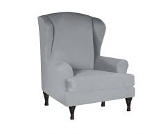 SINKITA Copridivano Coprisedili Wingback,Sedia Poltrona Elasticizzato Tinta Unita Poliestere Divano Protector Mobili Universale Fodera per Sedia A Orecchioni-Grigio Chiaro-2 Pezzo